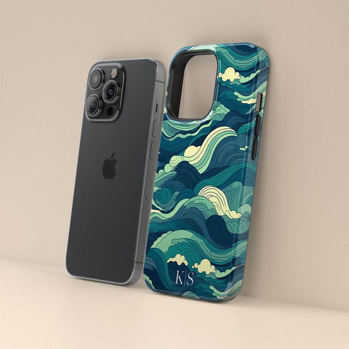 Custom Initials Tropical Turquoise Ocean Waves iPhone Case